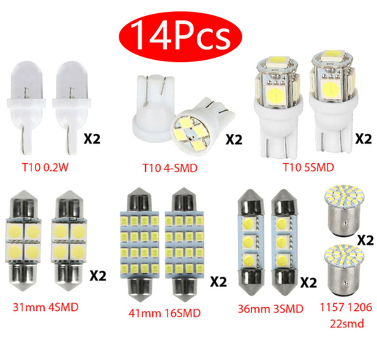 14Pcs T10 36mm LED Interior Car Accessories Kit Map Dome License Plate