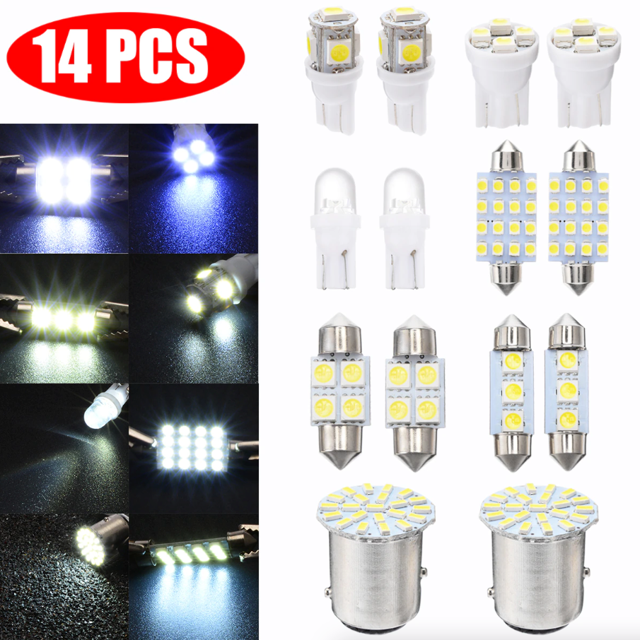 14Pcs T10 36mm LED Interior Car Accessories Kit Map Dome License Plate