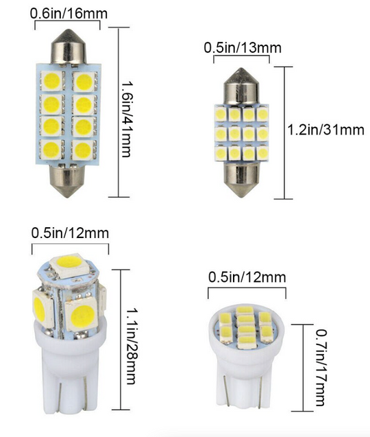 14Pcs T10 36mm LED Interior Car Accessories Kit Map Dome License Plate