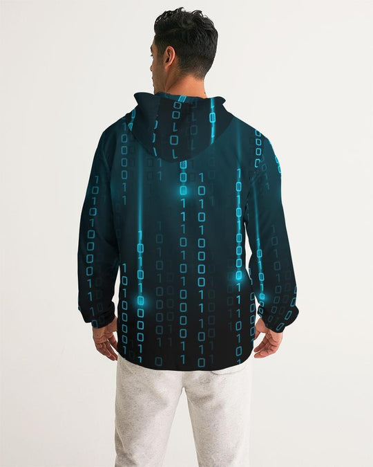 Mens Hooded Windbreaker - Blue Water Resistant Jacket - Jjxg0x