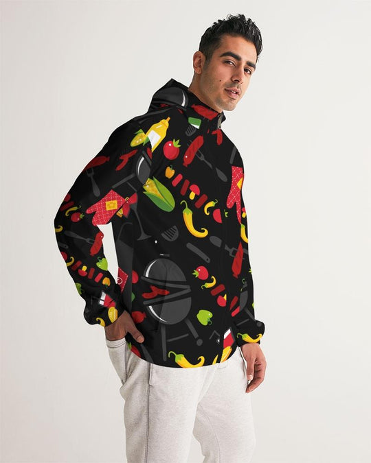 Mens Lightweight Windbreaker Jacket with Hood and Zipper Closure - Bbq