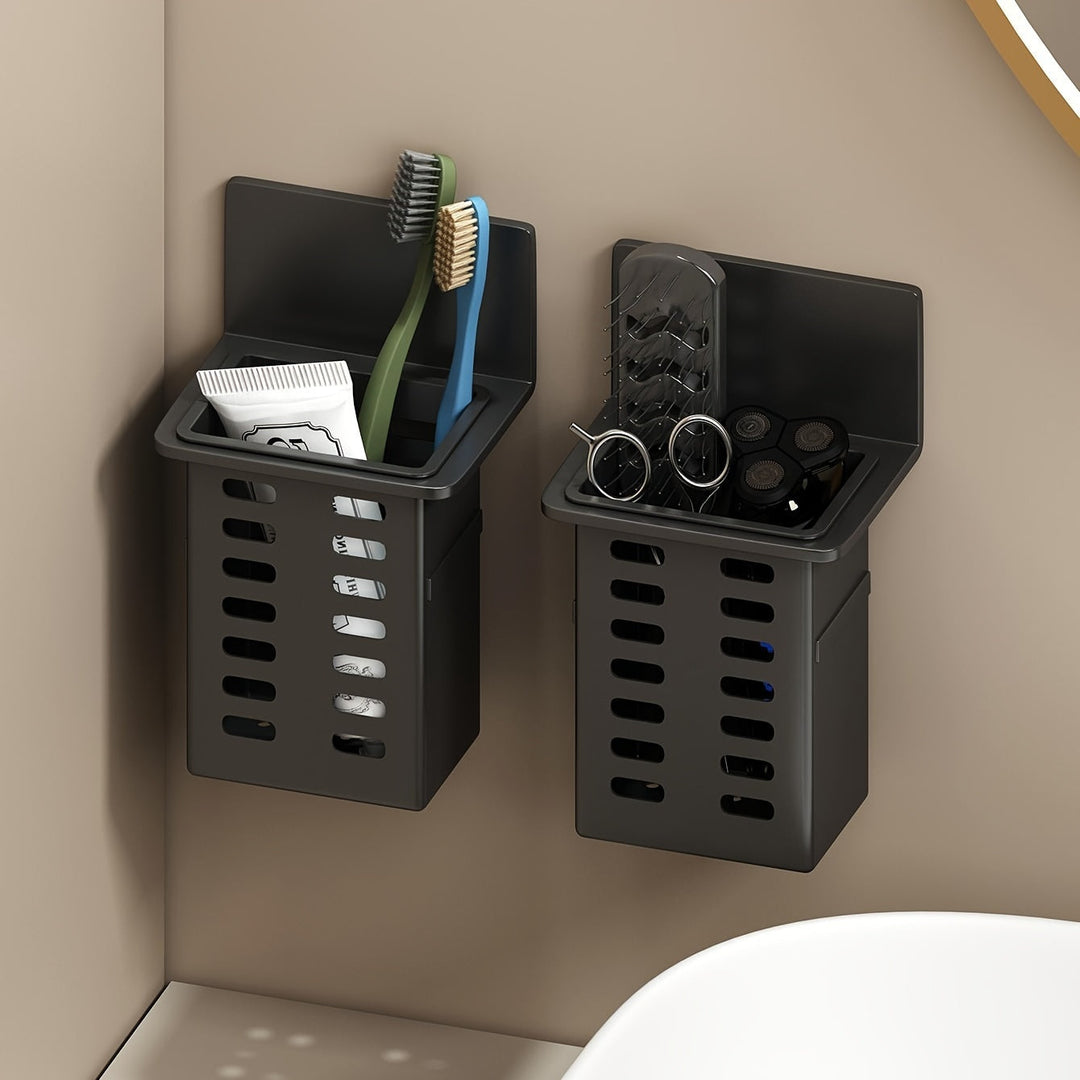 Sleek WallMounted Bathroom Organizer with NoDrill Toothbrush Holder