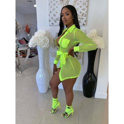 Sexy white mini short neon dress Women night party club