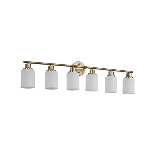6-Light Golden Bathroom Vanity Light Fixture, Frosted Glass Shades,