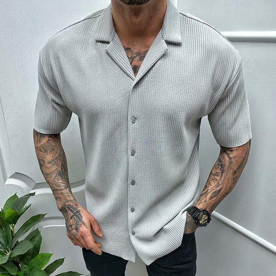 Men'S Cardigan Solid Color Short Sleeve Shirt