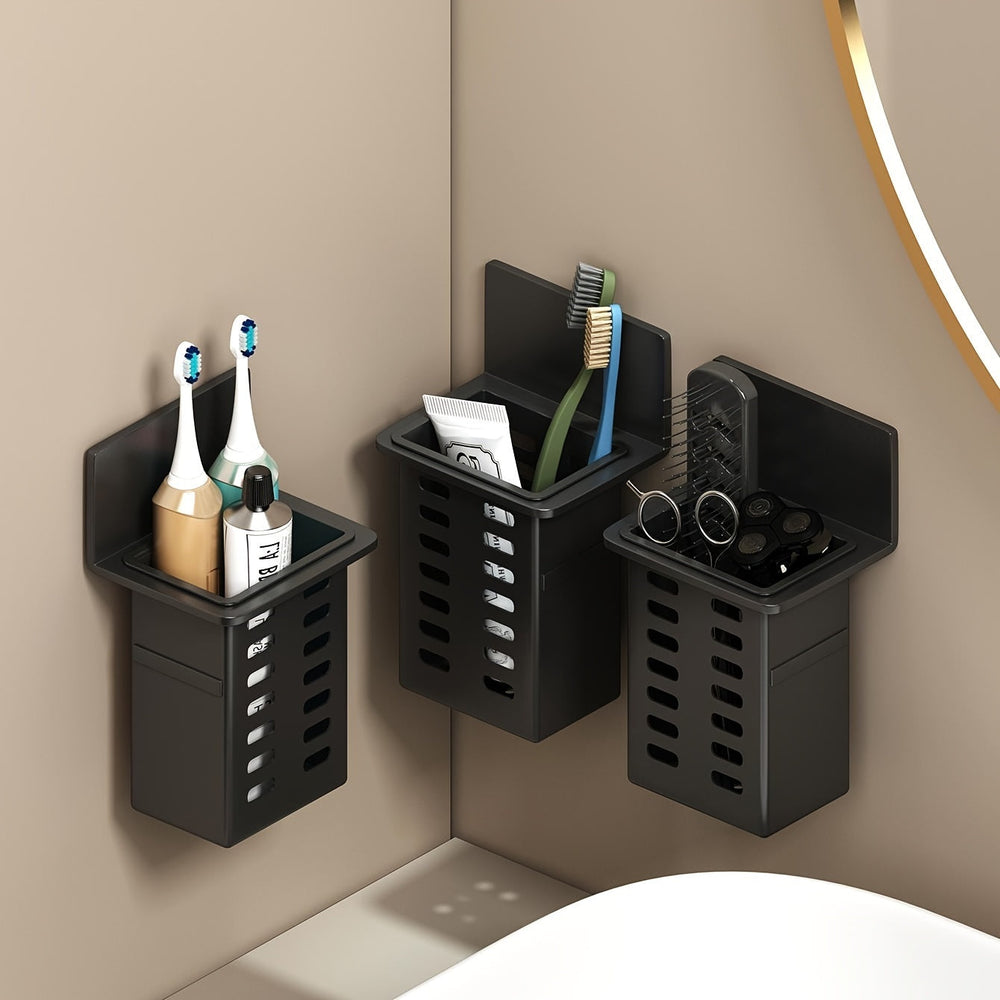 Sleek WallMounted Bathroom Organizer with NoDrill Toothbrush Holder