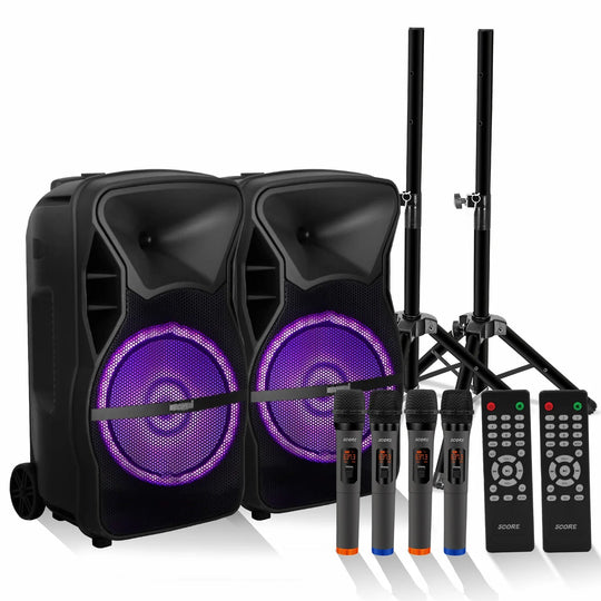 5Core 12 Inch PA Portable Bluetooth Party Speaker Karaoke Boombox + 2
