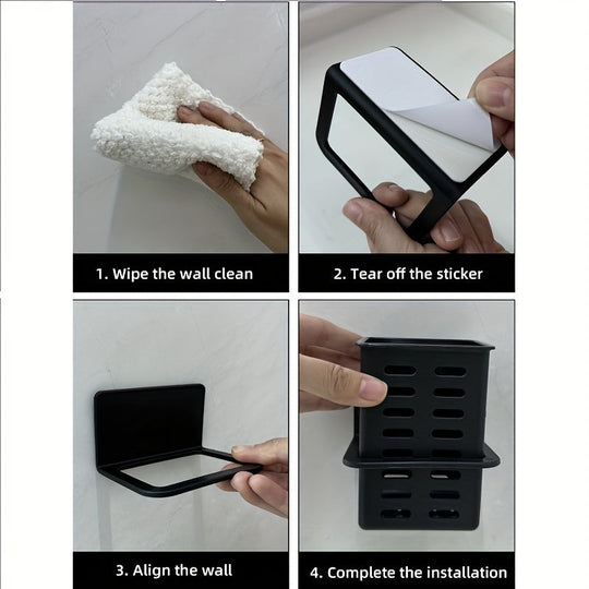 Sleek WallMounted Bathroom Organizer with NoDrill Toothbrush Holder