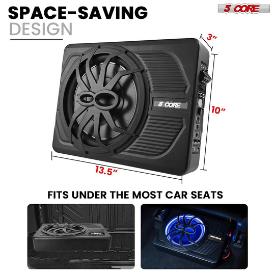5Core 10 Inch Slim under Seat Car Audio Subwoofer 800W Built in
