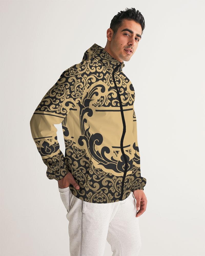 Mens Hooded Windbreaker - Vintage Pattern Water Resistant Jacket