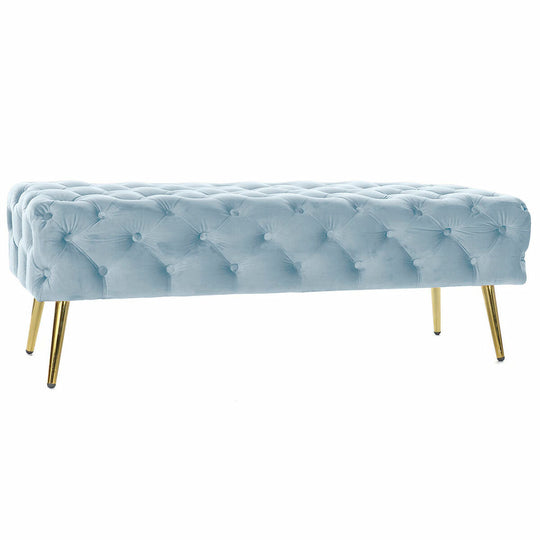 Bench DKD Home Decor   Golden Metal Polyester Velvet Sky blue (120 x