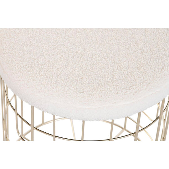 Footrest DKD Home Decor Beige Golden Metal Polyester White Modern (38