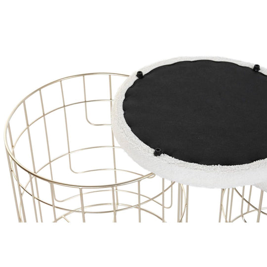 Footrest DKD Home Decor Beige Golden Metal Polyester White Modern (38