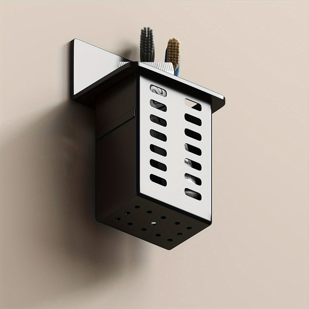 Sleek WallMounted Bathroom Organizer with NoDrill Toothbrush Holder