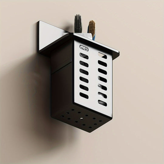 Sleek WallMounted Bathroom Organizer with NoDrill Toothbrush Holder