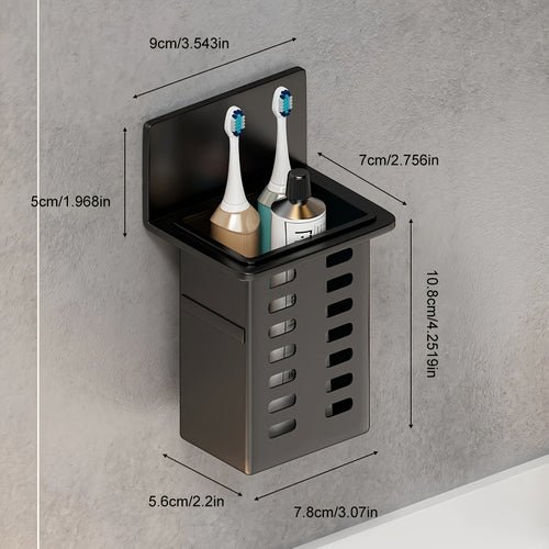 Sleek WallMounted Bathroom Organizer with NoDrill Toothbrush Holder