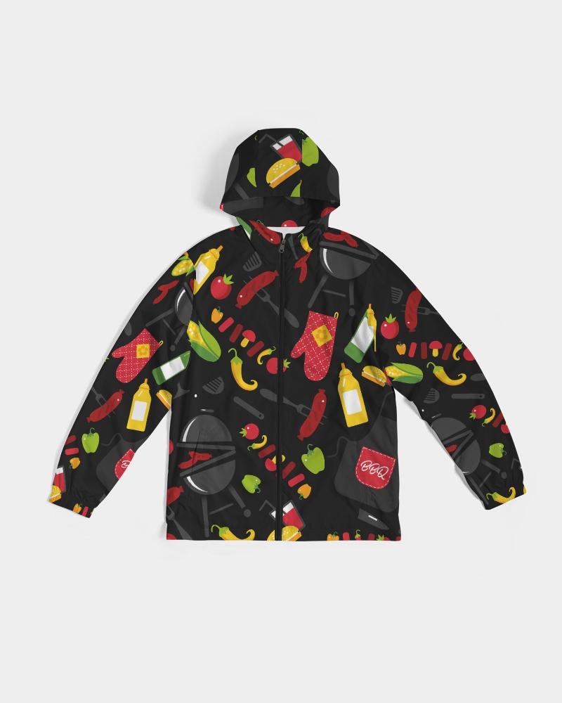 Mens Lightweight Windbreaker Jacket with Hood and Zipper Closure - Bbq
