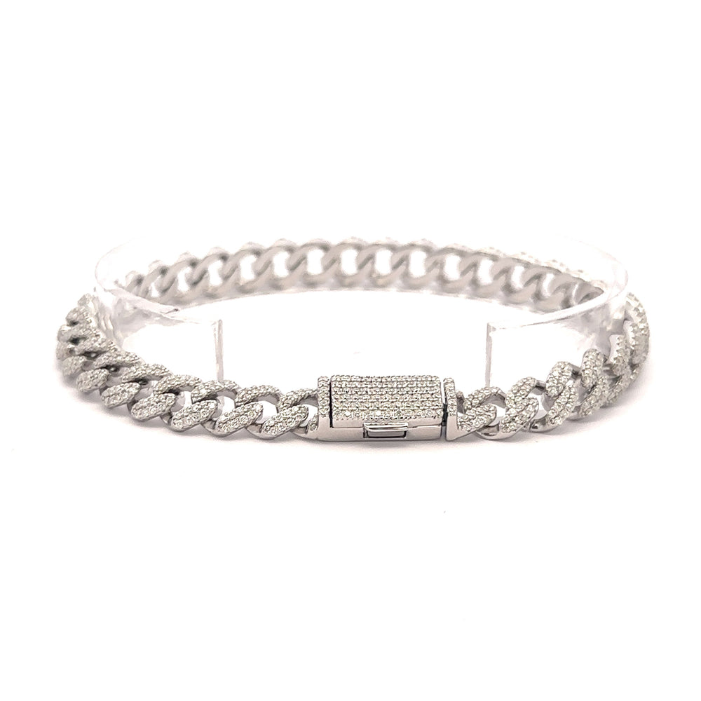 QUINOXITE 8MM Sterling Silver Cuban Bracelet with Moissanite Stones