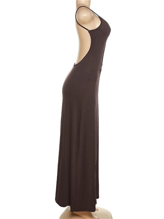 wsevypo Spaghetti Straps Party Long Dress Women High Street Backless