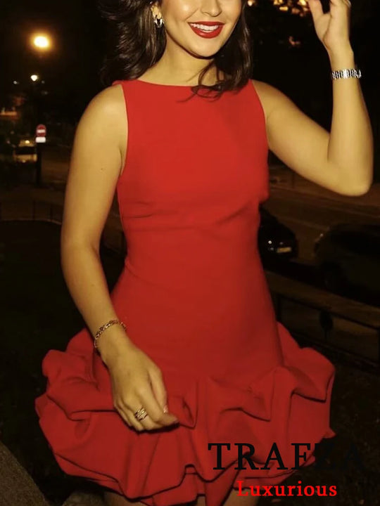 TRAFZA Vintage Chic Red Sexy Women Dress Cami Sleeveless Backless Mini