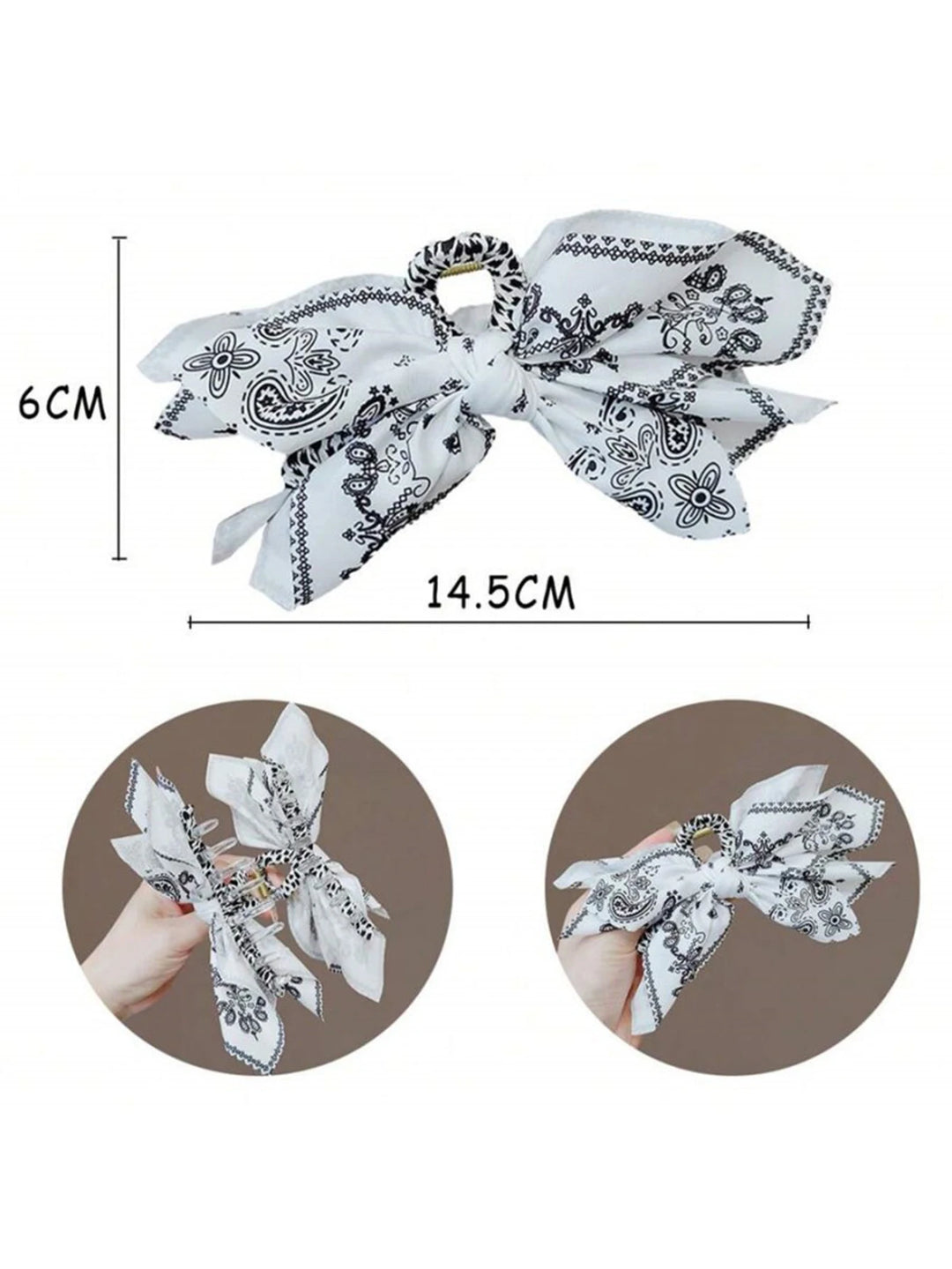 Bohemian Style Bow Hair Claw Cashew Paisley Shark Clip Large Size Hair