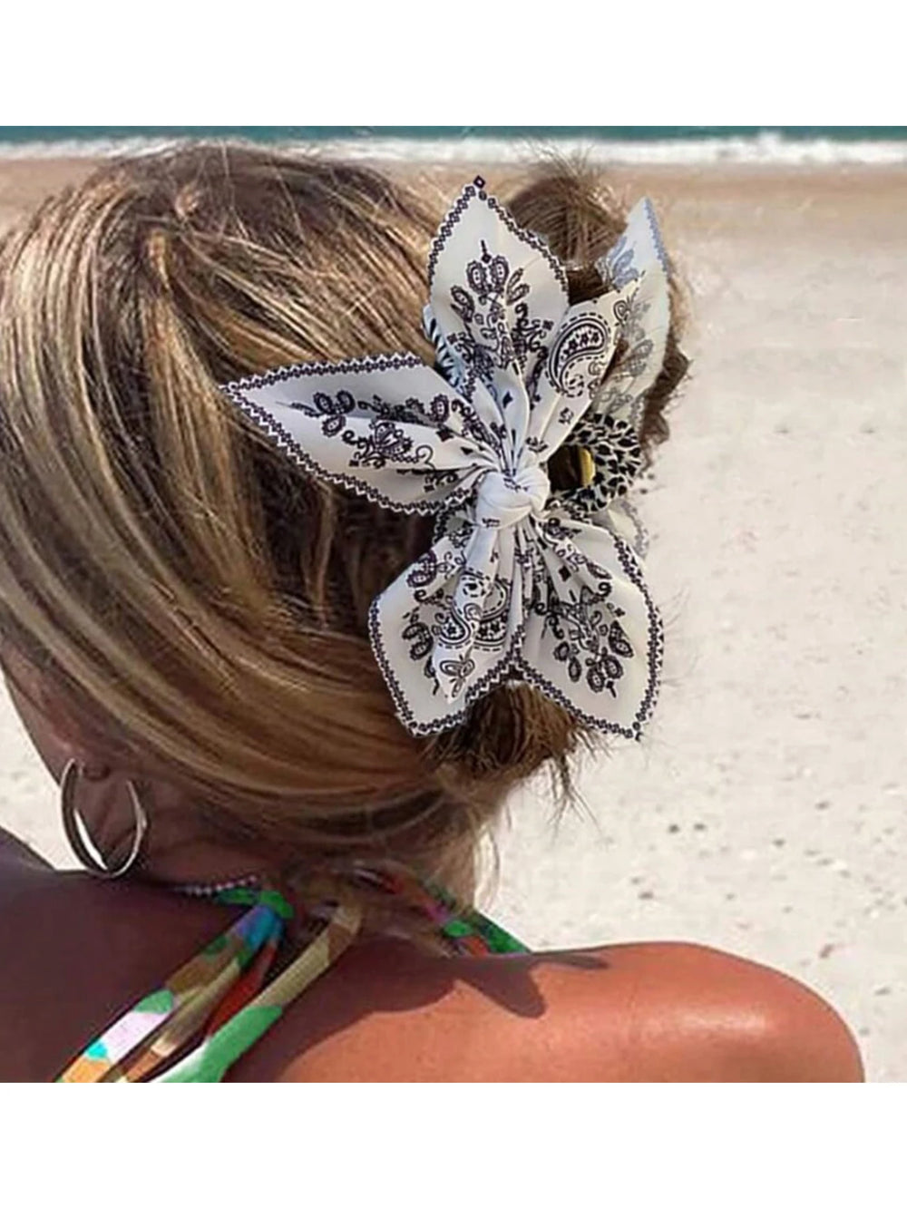 Bohemian Style Bow Hair Claw Cashew Paisley Shark Clip Large Size Hair