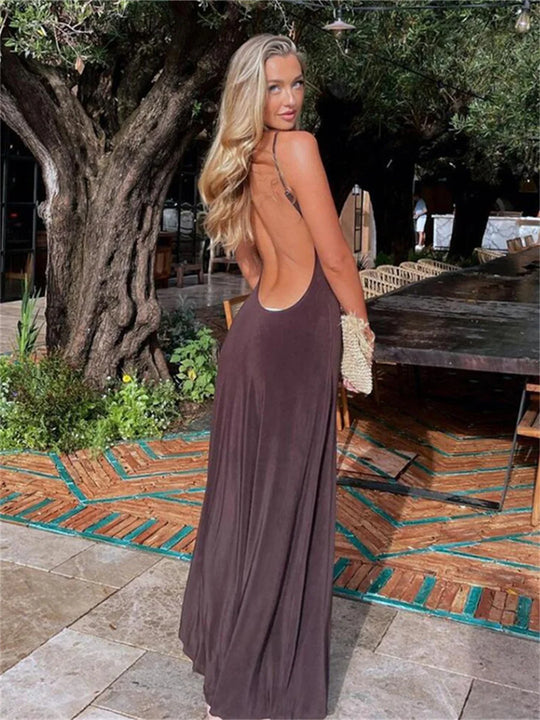 wsevypo Spaghetti Straps Party Long Dress Women High Street Backless