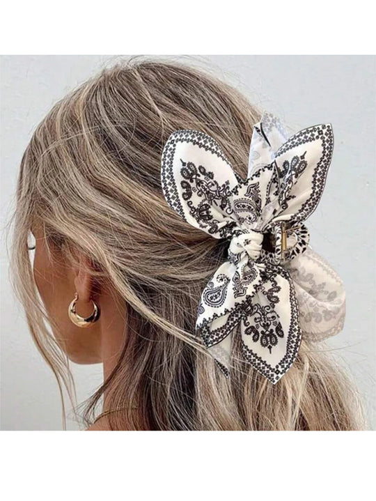 Bohemian Style Bow Hair Claw Cashew Paisley Shark Clip Large Size Hair