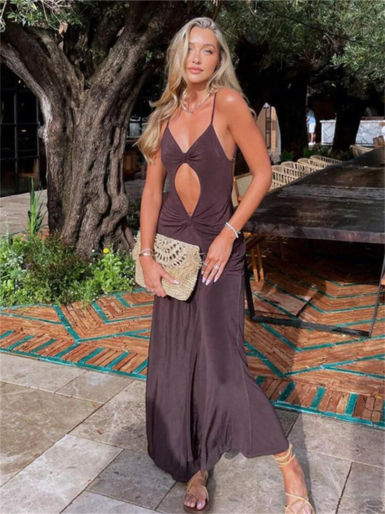 wsevypo Spaghetti Straps Party Long Dress Women High Street Backless