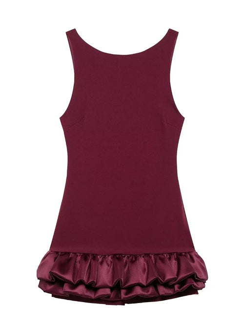 TRAFZA Vintage Chic Red Sexy Women Dress Cami Sleeveless Backless Mini
