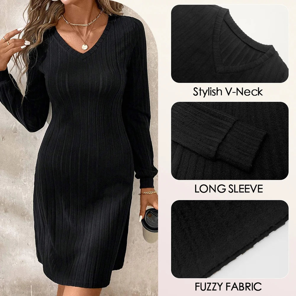Mia Muse Women's Dresses Autumn Winter Korean Solid Color Long Sleeve
