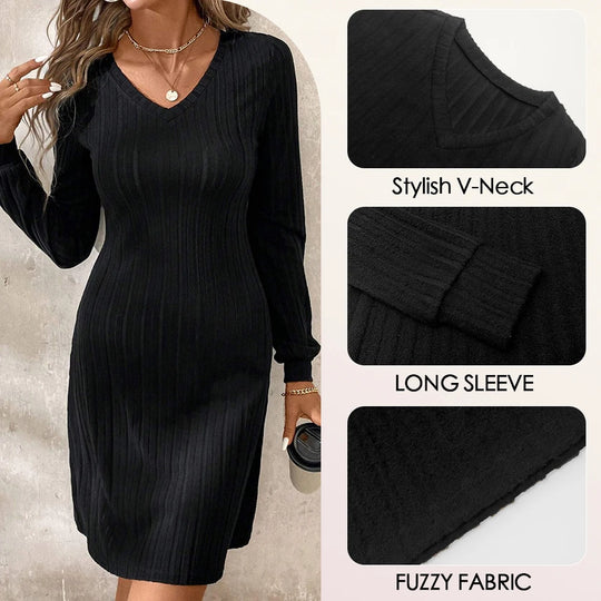 Mia Muse Women's Dresses Autumn Winter Korean Solid Color Long Sleeve