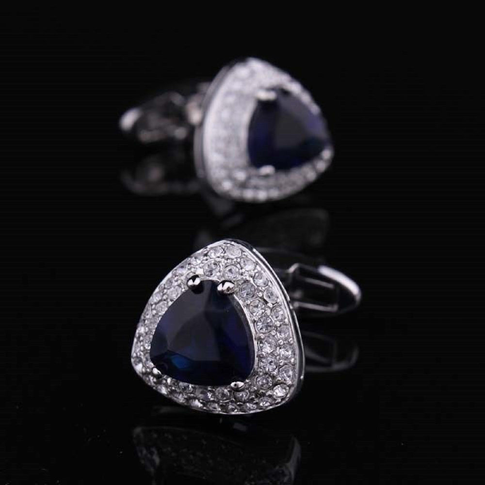 Dark Blue Stone Mens Stainless Steel Triangle Cufflinks For Shirt With