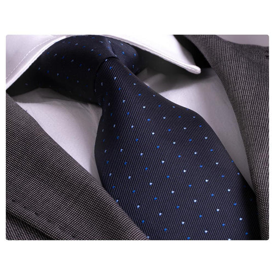Amada Exclusive Men' s Fashion Blue Tones Polka Dot Silk Neck Tie