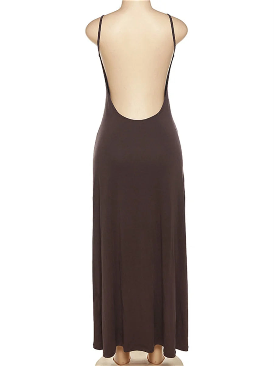 wsevypo Spaghetti Straps Party Long Dress Women High Street Backless