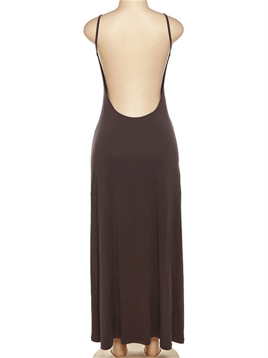 wsevypo Spaghetti Straps Party Long Dress Women High Street Backless
