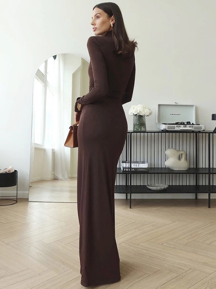 JULISSA MO Sexy High Slit Bandage Women Long Dress Black Turtleneck