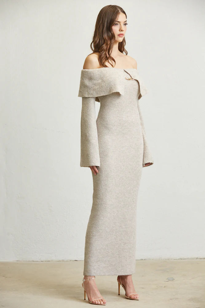 Off Shoulder Knit Maxi Dress - Fold & Flare By Rose Paulino
