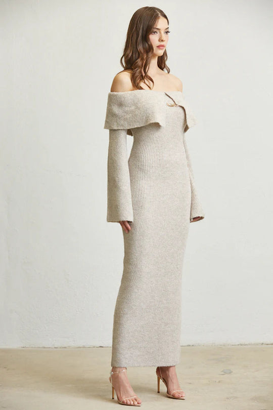 Off Shoulder Knit Maxi Dress - Fold & Flare By Rose Paulino