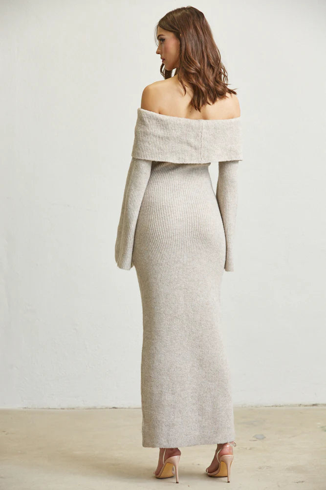Off Shoulder Knit Maxi Dress - Fold & Flare By Rose Paulino