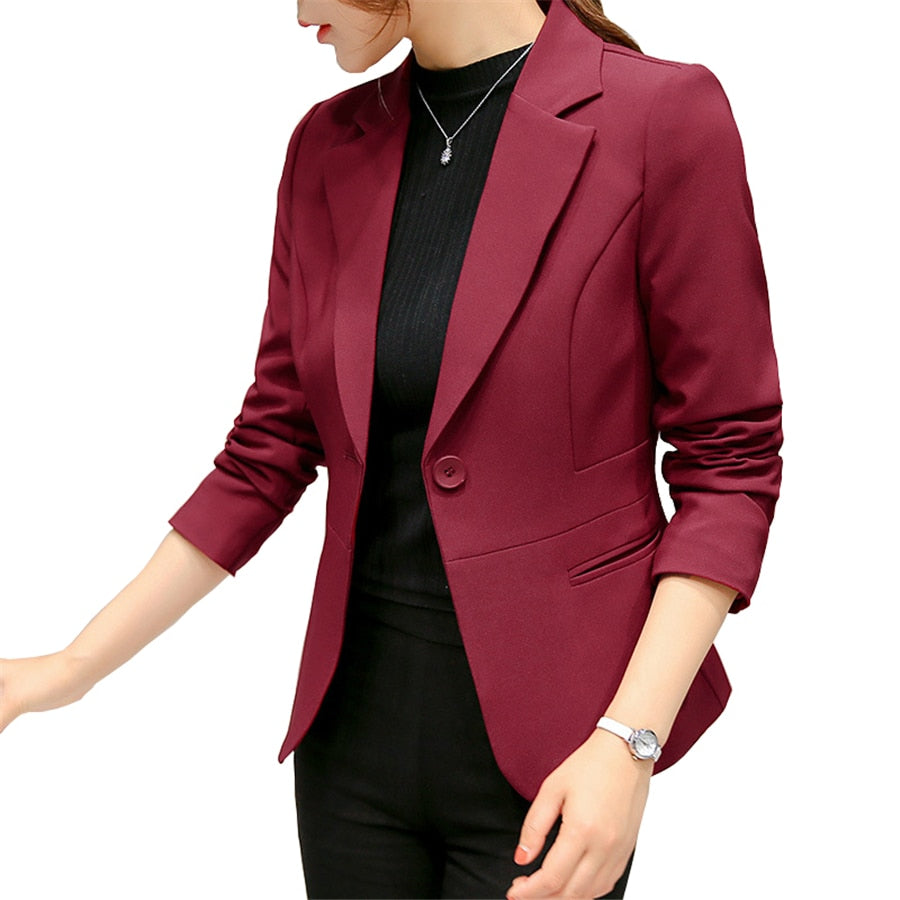 Black Women Blazer 2020 Formal Blazers Lady Office Work Suit Pockets