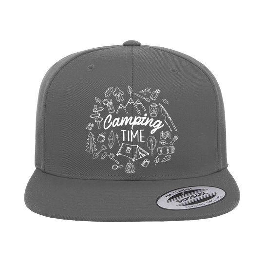 Camping Elements Embroidered Flat Bill Cap