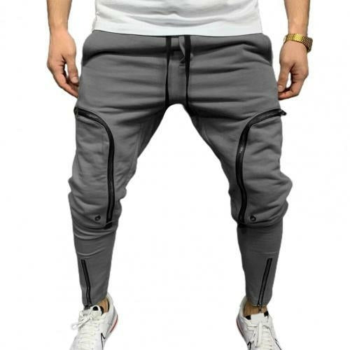 Cargo Pants Men Fashion Solid Color Drawstring Casual Multi Zippers
