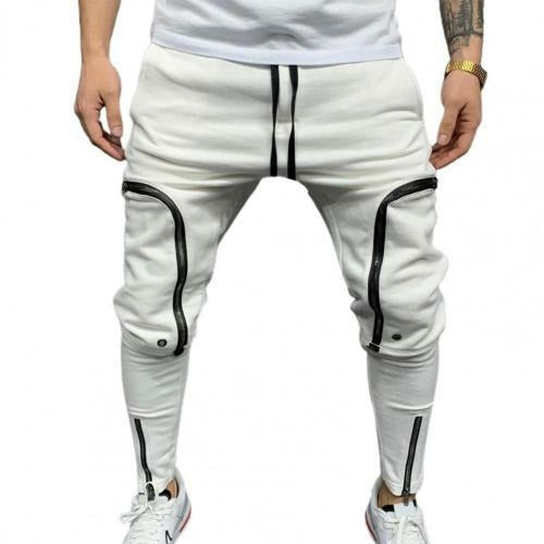 Cargo Pants Men Fashion Solid Color Drawstring Casual Multi Zippers