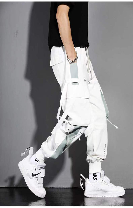 Classic Streetwear Casual Men Ribbons Harem Jogging Pants Male Slim
