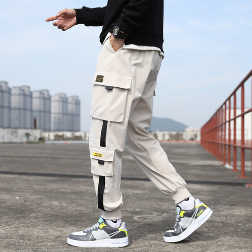 Classic Streetwear Casual Men Ribbons Harem Jogging Pants Male Slim