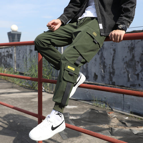 Classic Streetwear Casual Men Ribbons Harem Jogging Pants Male Slim