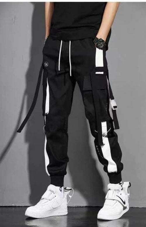 Classic Streetwear Casual Men Ribbons Harem Jogging Pants Male Slim