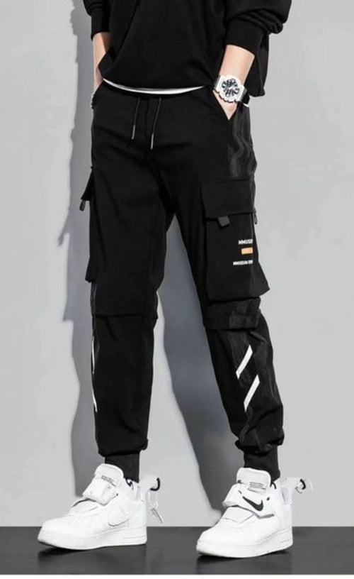 Classic Streetwear Casual Men Ribbons Harem Jogging Pants Male Slim