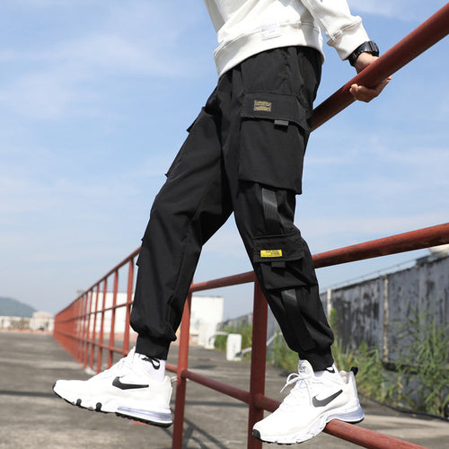 Classic Streetwear Casual Men Ribbons Harem Jogging Pants Male Slim